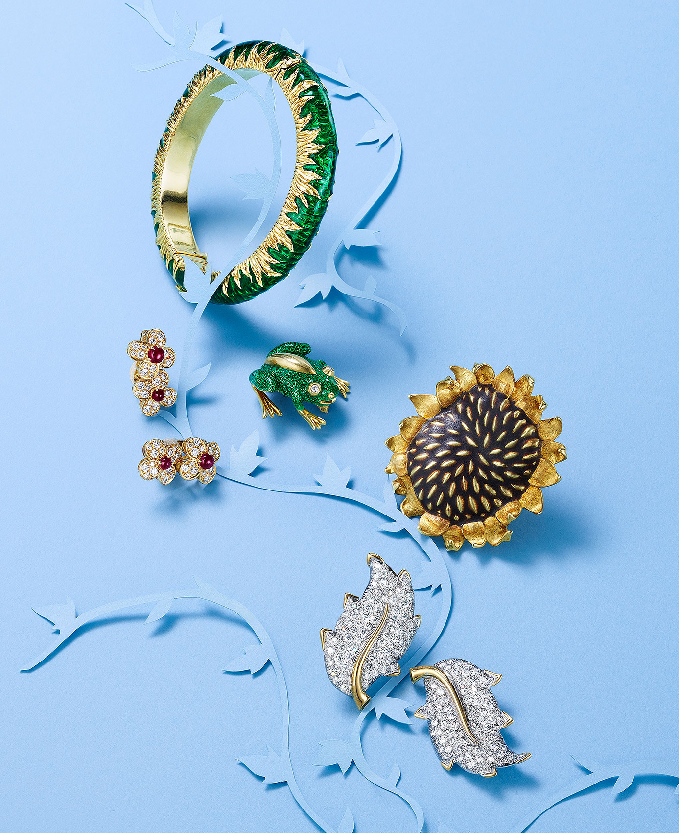 Floral Jewelry on Blue