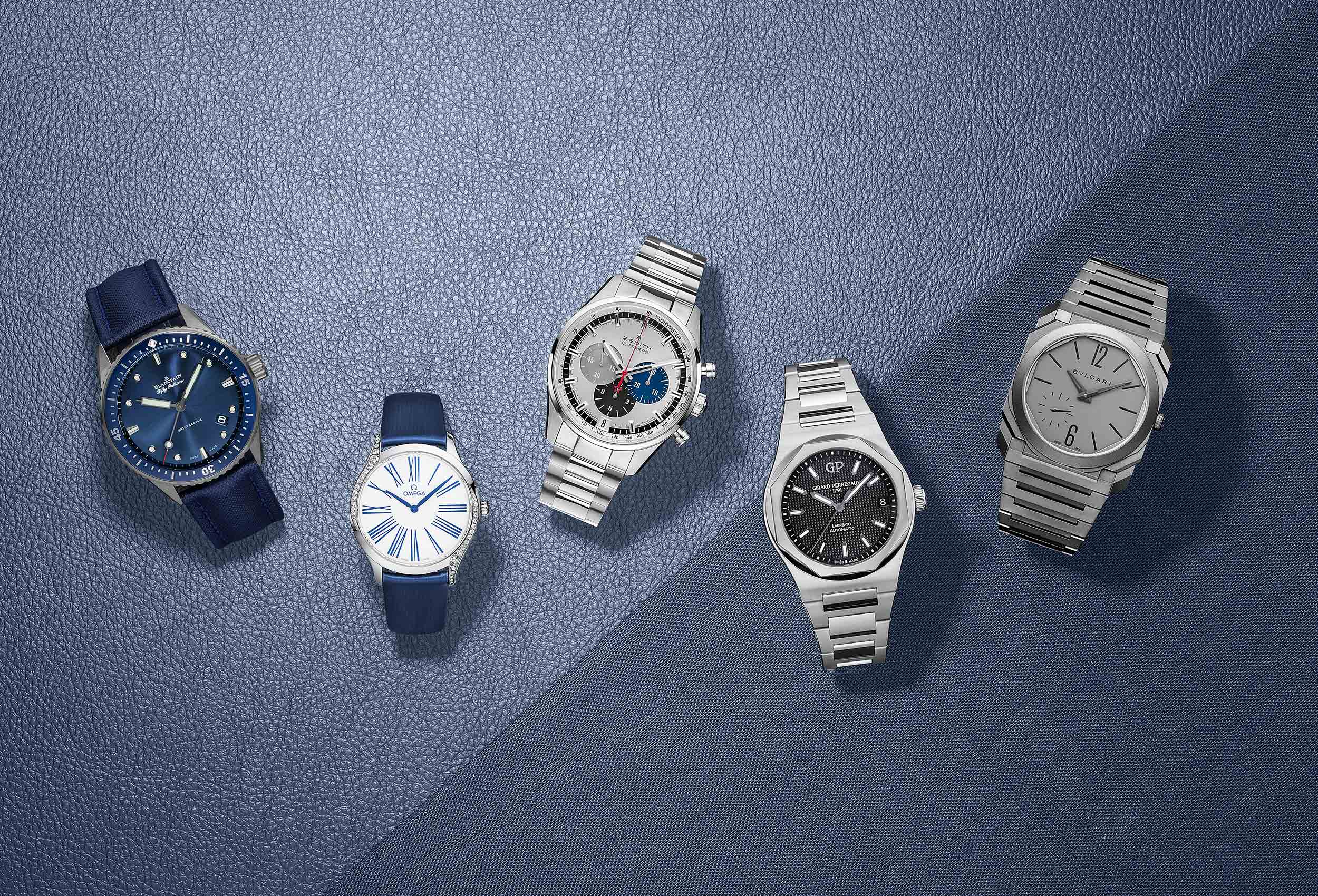 Wristwatches on Blue